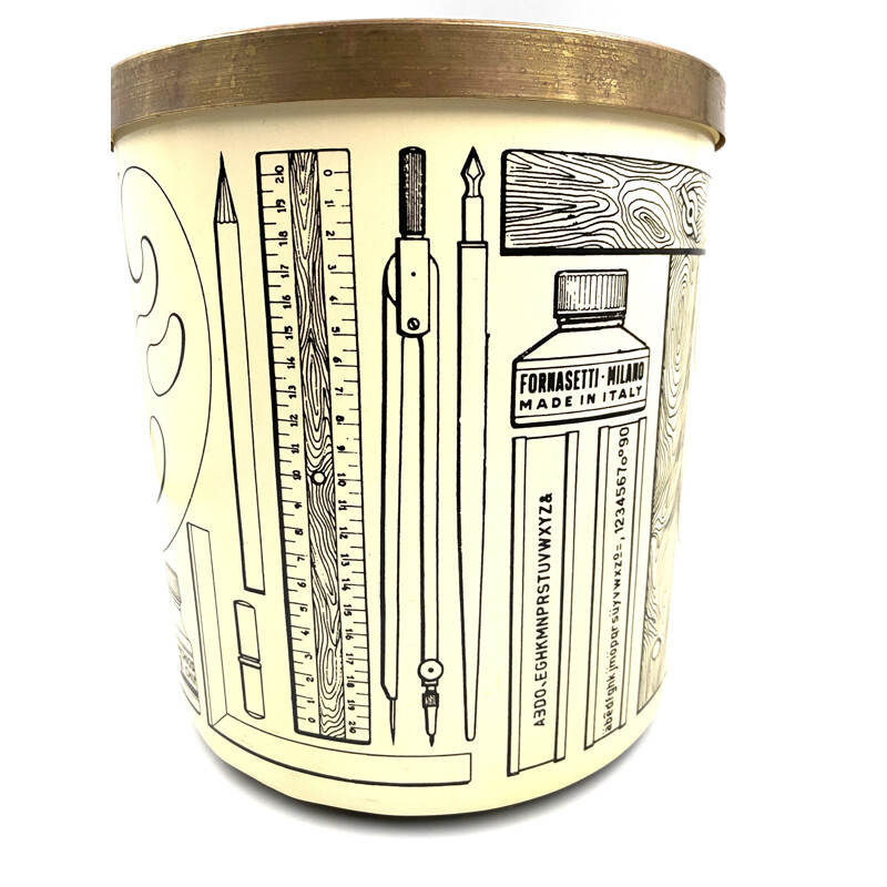 Vintage 'Riga e Squadra' Waste Paper Basket  Plant Pot, Atelier Fornasetti Piero Fornasetti 1980