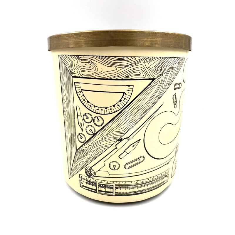 Vintage 'Riga e Squadra' Waste Paper Basket  Plant Pot, Atelier Fornasetti Piero Fornasetti 1980