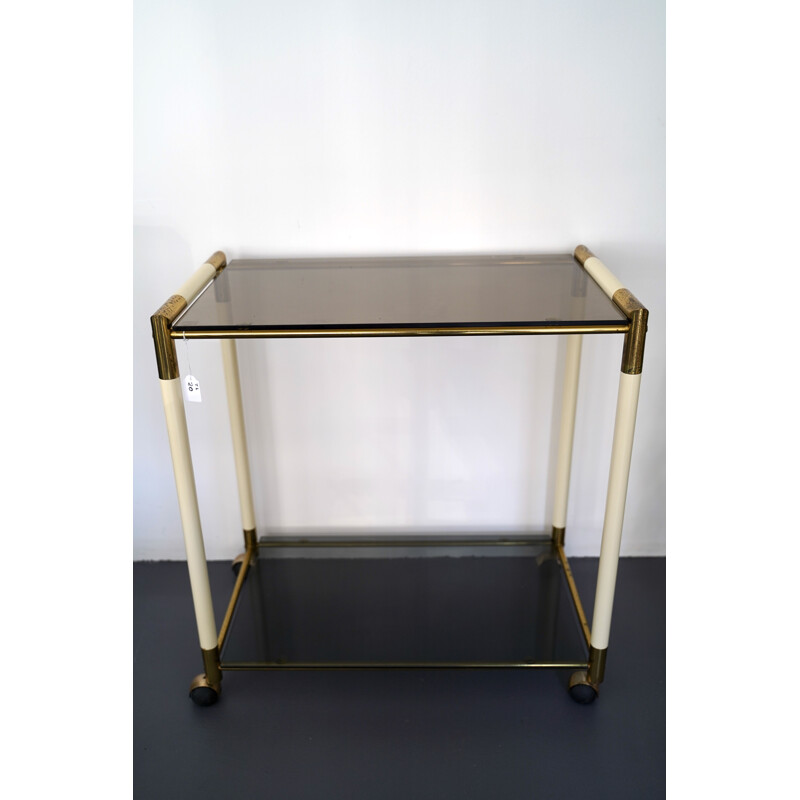 Vintage 2 shelves brass and lacquer trolley or bar cart by Tommaso Barbi. Italian 1970s