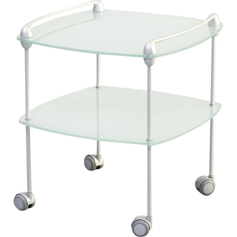Vintage glass and aluminium trolley for Ligne Roset 1990s