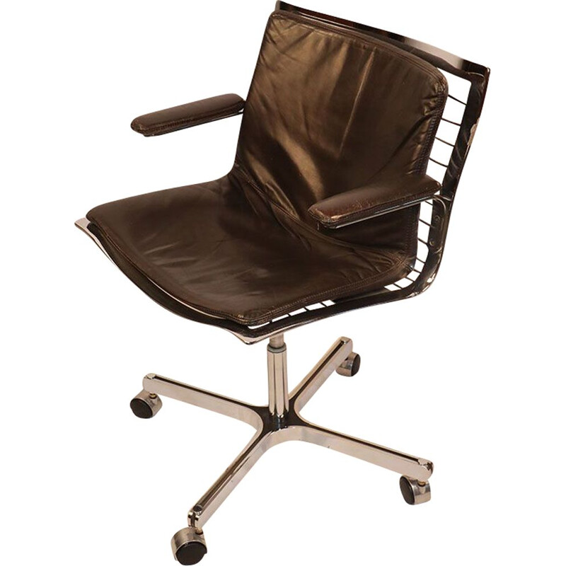 Vintage office armchair in chromed steel and leather Apelbaum 1970