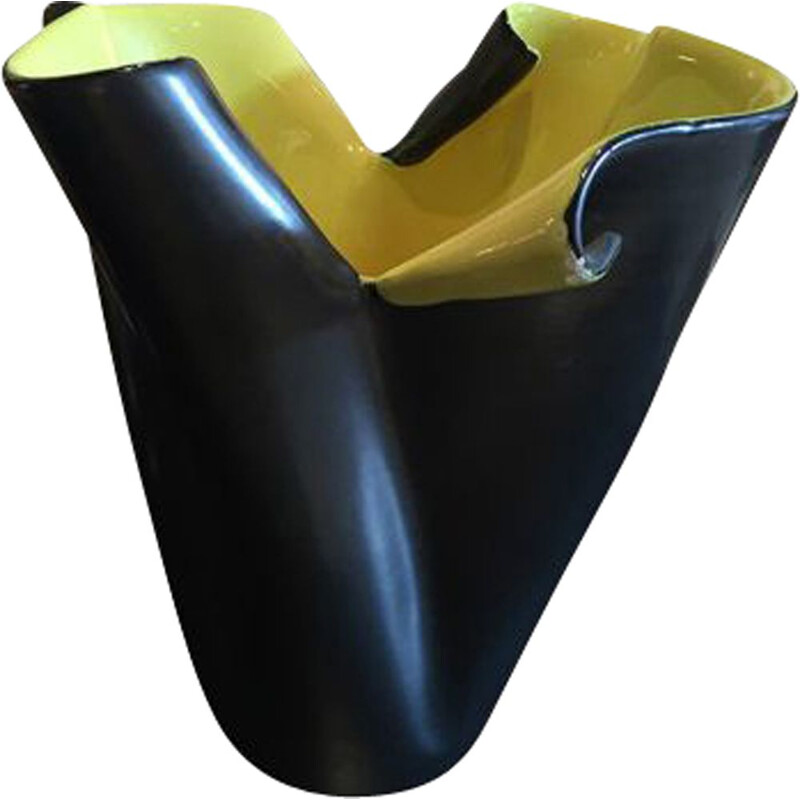 Vintage Elchinger vase in black and yellow freeform ceramics
