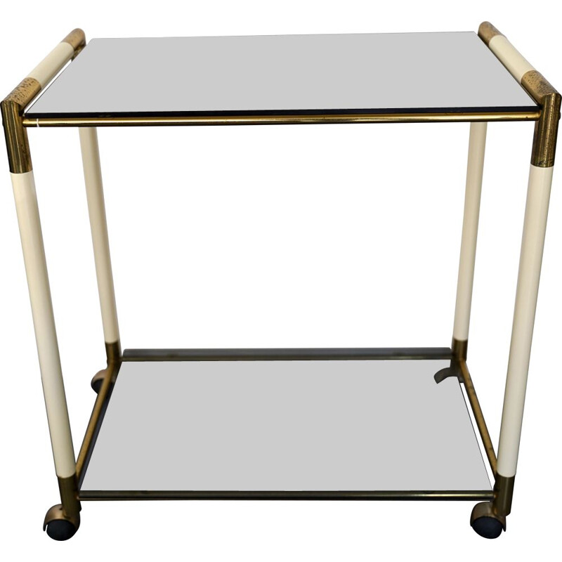 Vintage 2 shelves brass and lacquer trolley or bar cart by Tommaso Barbi. Italian 1970s