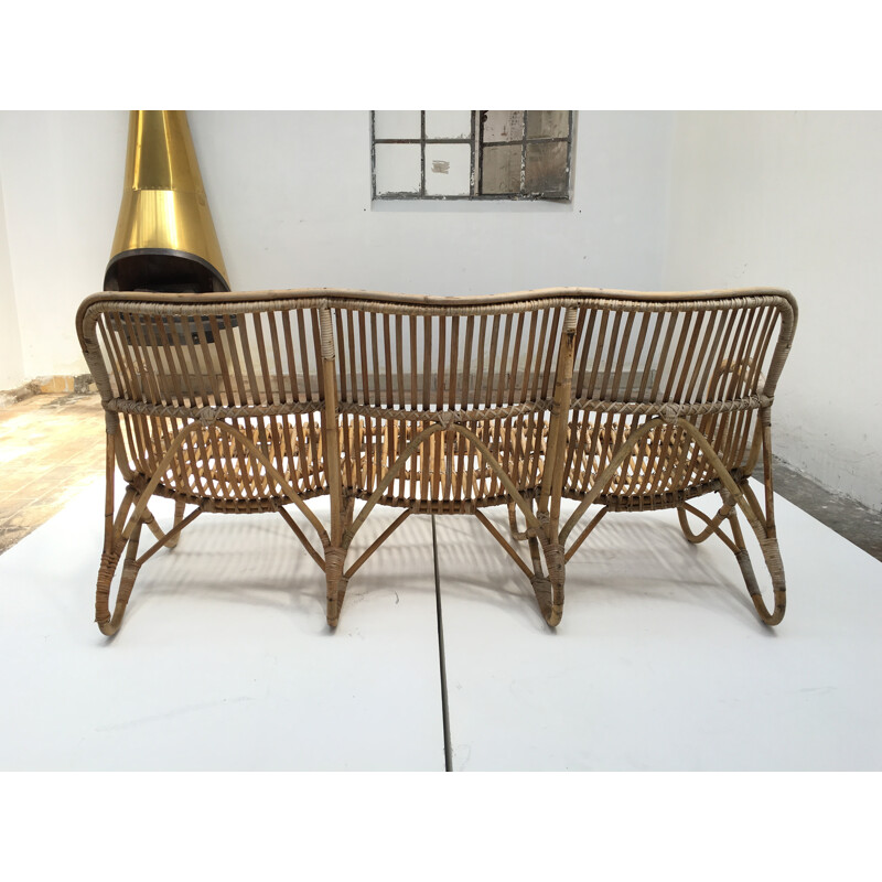 Vintage 3-seater rattan sofa by Rohe Noordwolde, Netherlands 1960