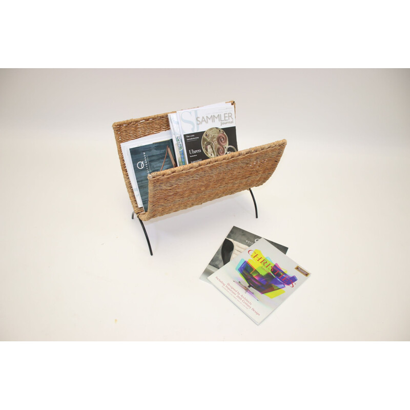 Vintage rope woven magazine rack