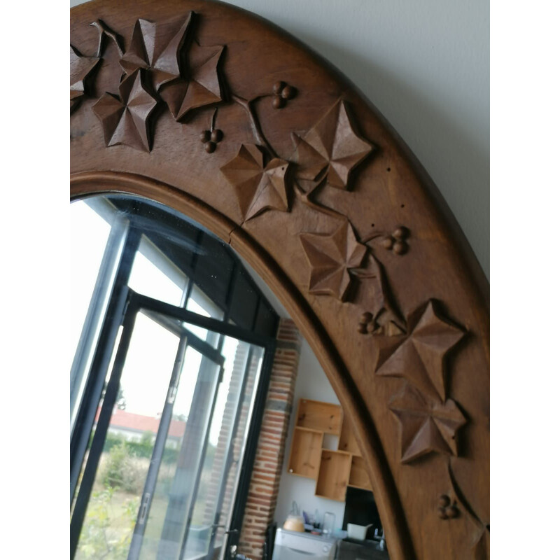 Miroir ovale vintage cadre bois sculpté