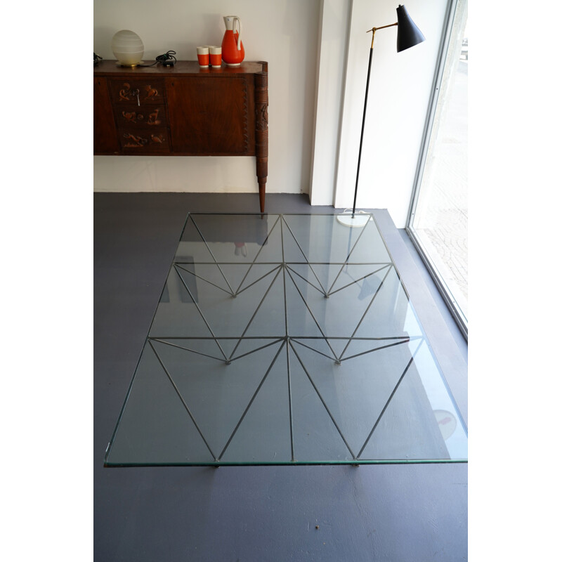 Vintage lacquered steel and thick glass coffee table model Alanda by Paolo Piva for B&B