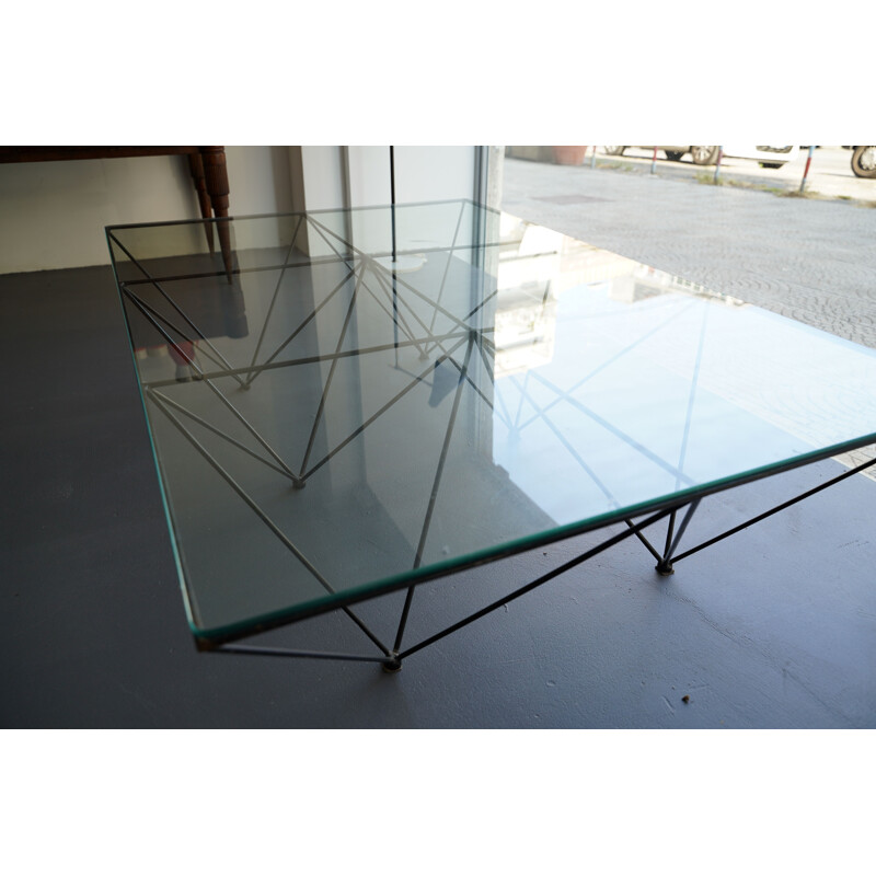 Table basse vintage en acier laqué et verre épais modèle Alanda de Paolo Piva pour B&B