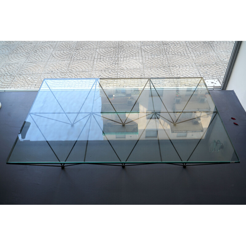 Table basse vintage en acier laqué et verre épais modèle Alanda de Paolo Piva pour B&B