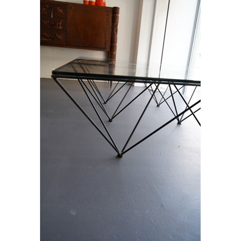 Vintage lacquered steel and thick glass coffee table model Alanda by Paolo Piva for B&B