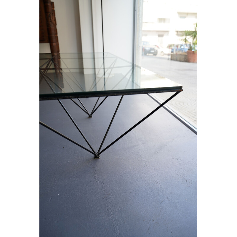 Vintage lacquered steel and thick glass coffee table model Alanda by Paolo Piva for B&B