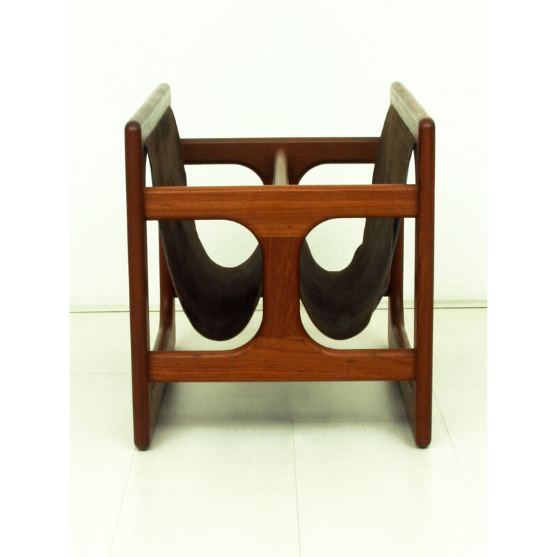 Vintage Teak and Leather Magazine Rack by Salin Møbler Danish 1970s