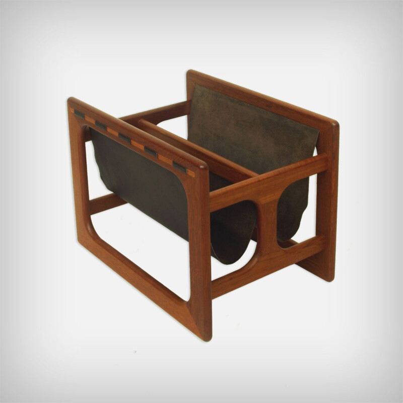 Vintage Teak and Leather Magazine Rack by Salin Møbler Danish 1970s