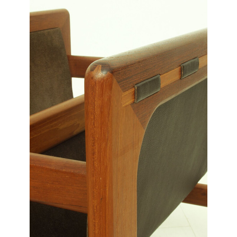 Vintage Teak and Leather Magazine Rack by Salin Møbler Danish 1970s