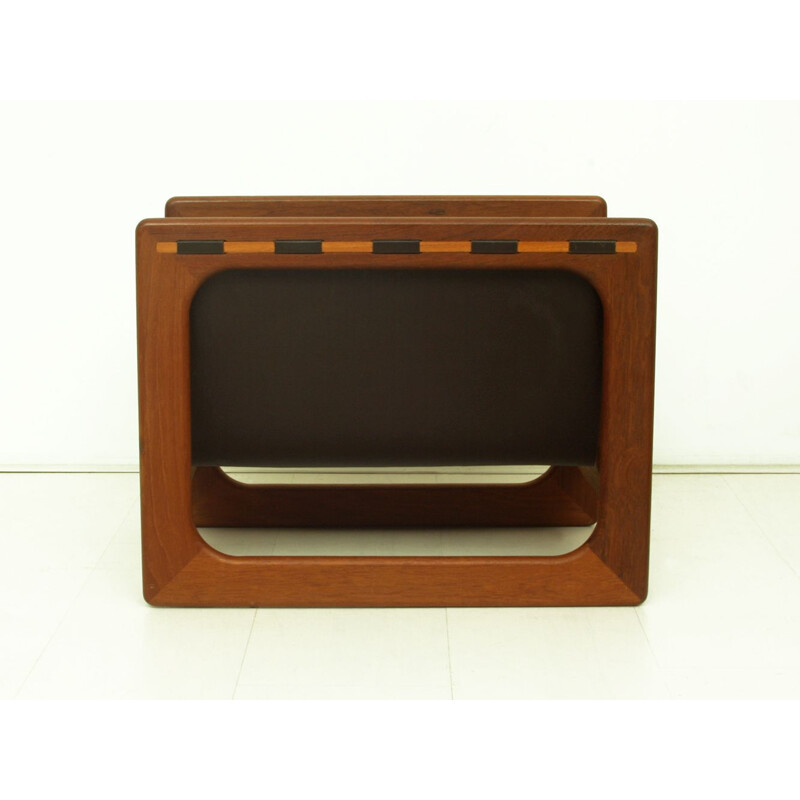 Vintage Teak and Leather Magazine Rack by Salin Møbler Danish 1970s