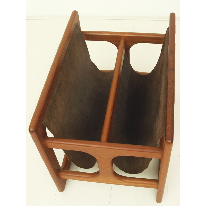 Vintage Teak and Leather Magazine Rack by Salin Møbler Danish 1970s