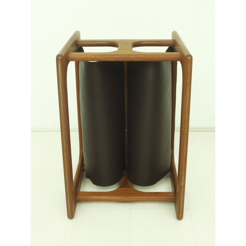 Vintage Teak and Leather Magazine Rack by Salin Møbler Danish 1970s