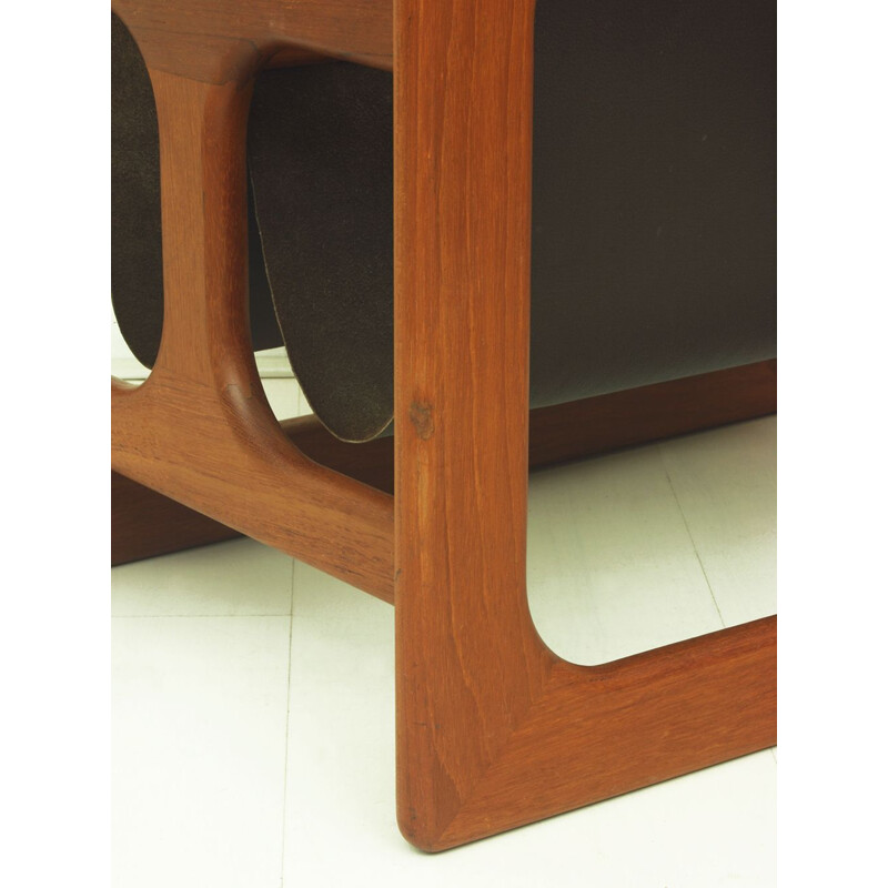 Vintage Teak and Leather Magazine Rack by Salin Møbler Danish 1970s