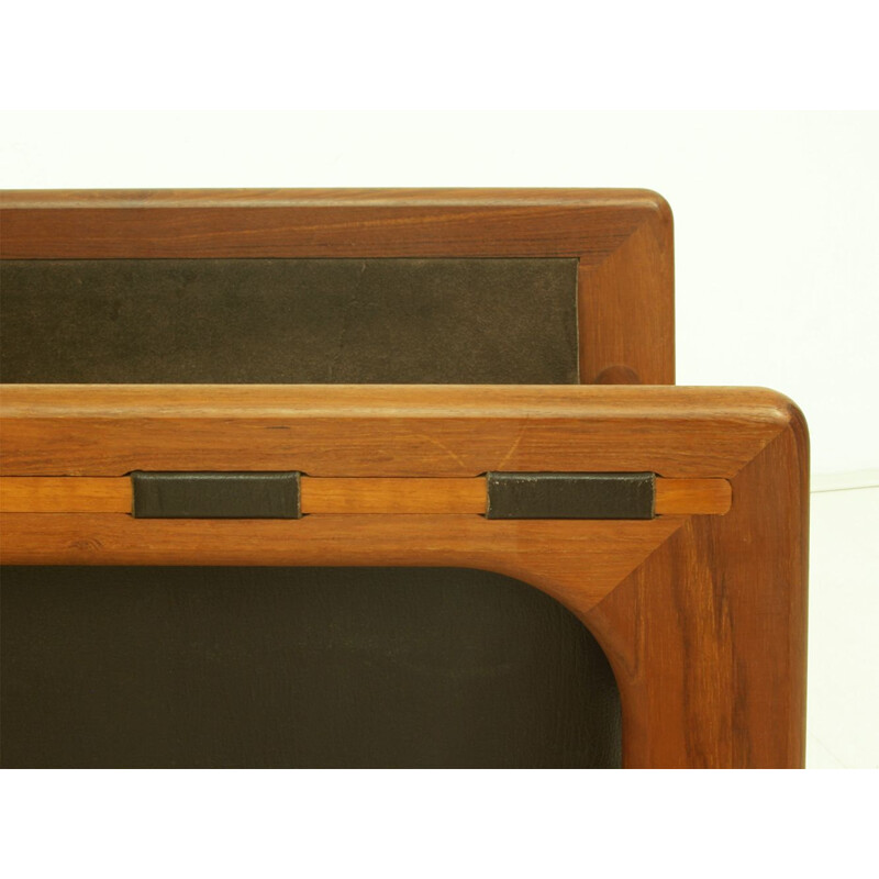 Vintage Teak and Leather Magazine Rack by Salin Møbler Danish 1970s