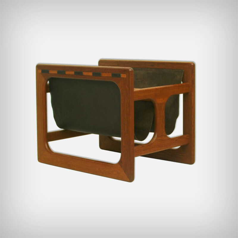 Vintage Teak and Leather Magazine Rack by Salin Møbler Danish 1970s