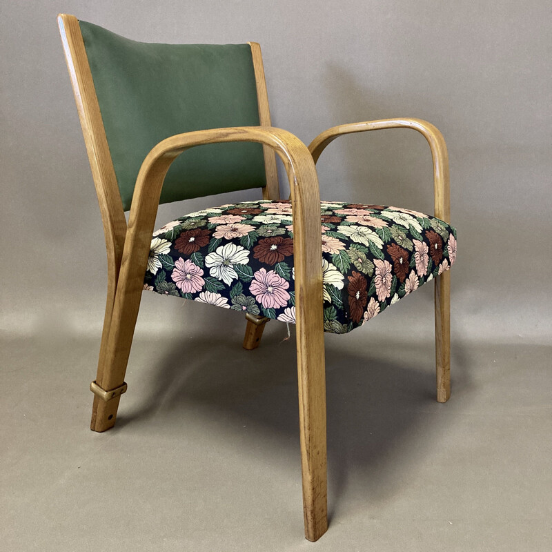 Vintage beech armchair pBow Wood by Steiner 1950