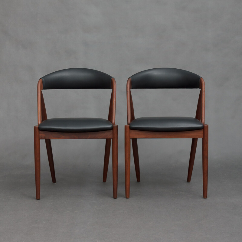 Mid-century pair of chairs in teak and leather, Kai KRISTIANSEN - 1950s