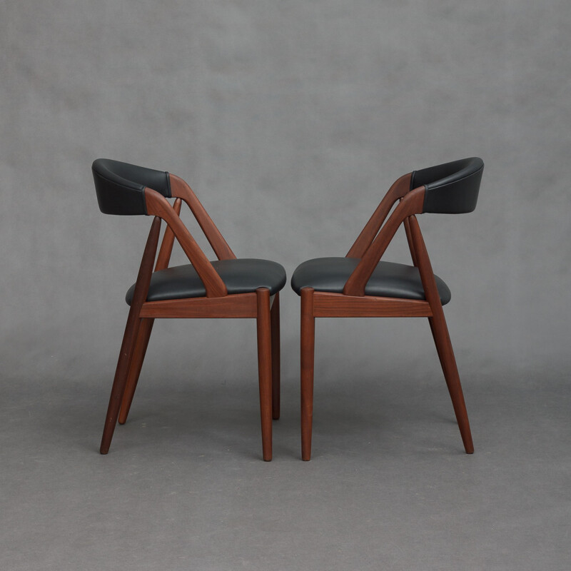 Mid-century pair of chairs in teak and leather, Kai KRISTIANSEN - 1950s