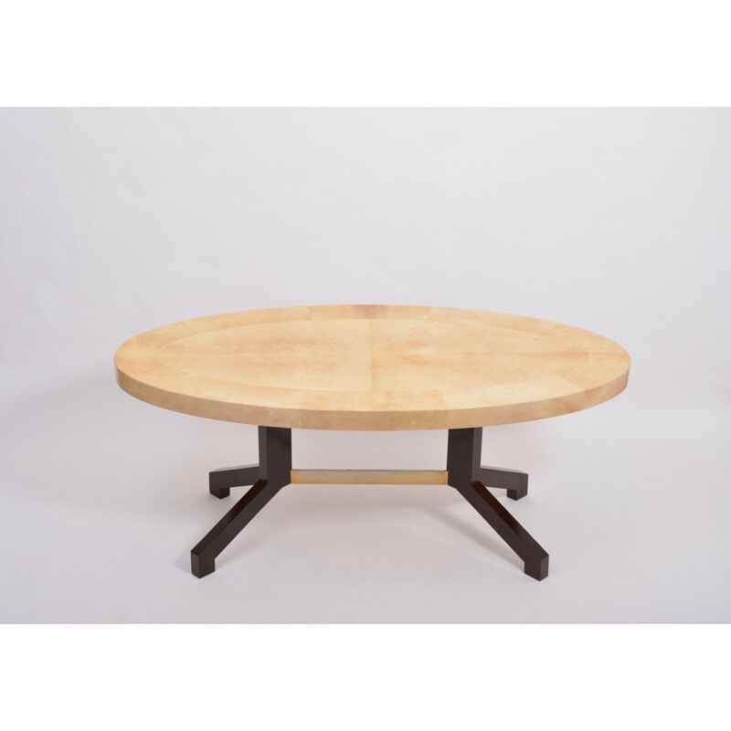 Vintage Beige Aldo Tura Oval Dining Table in Lacquered Goatskin 1970s