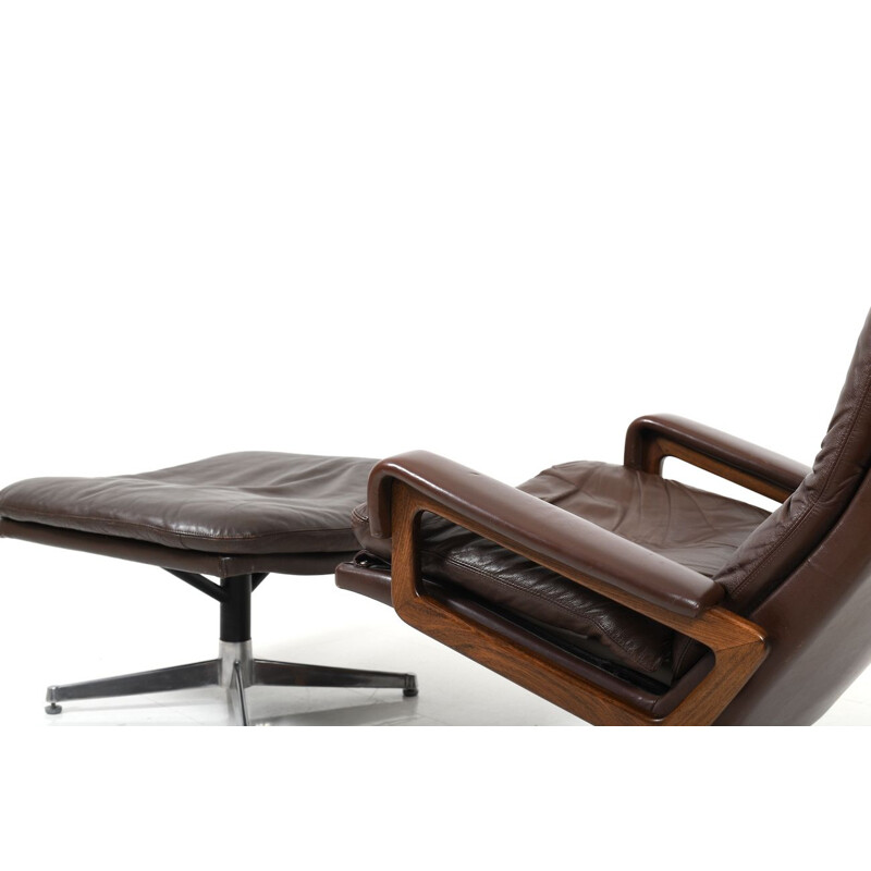 King armchair with vintage leather ottoman by André Vandenbeuck for Strässle, 1960