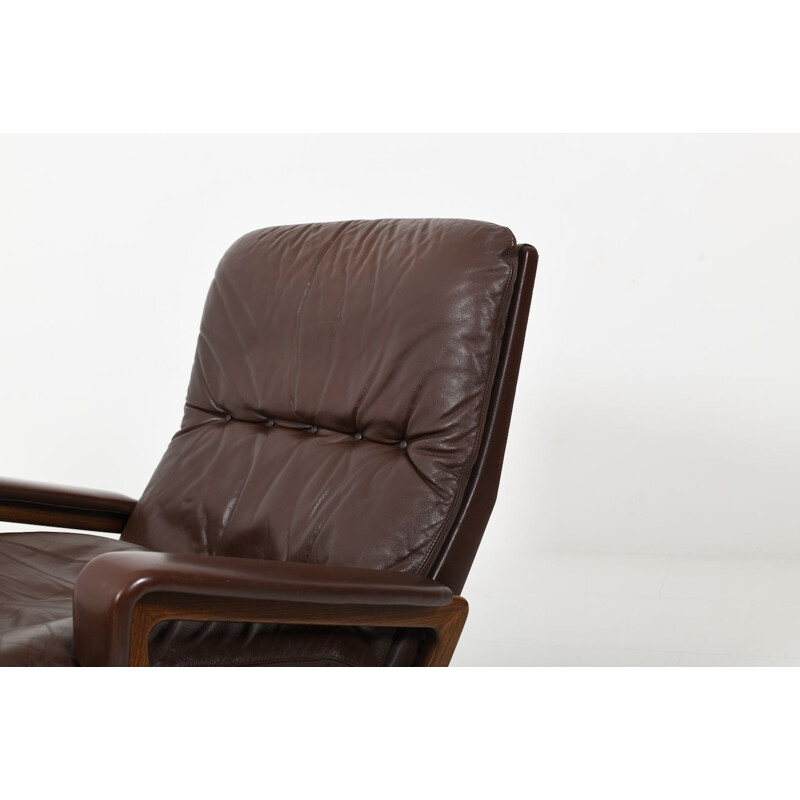 King armchair with vintage leather ottoman by André Vandenbeuck for Strässle, 1960