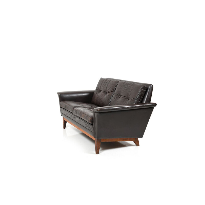 Mid Century  Brown Leather 2-Seater Sofa Danish 1960s