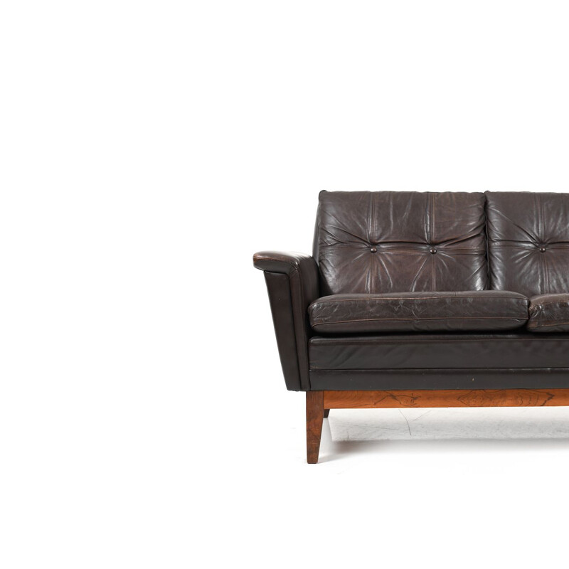 Mid Century  Brown Leather 2-Seater Sofa Danish 1960s