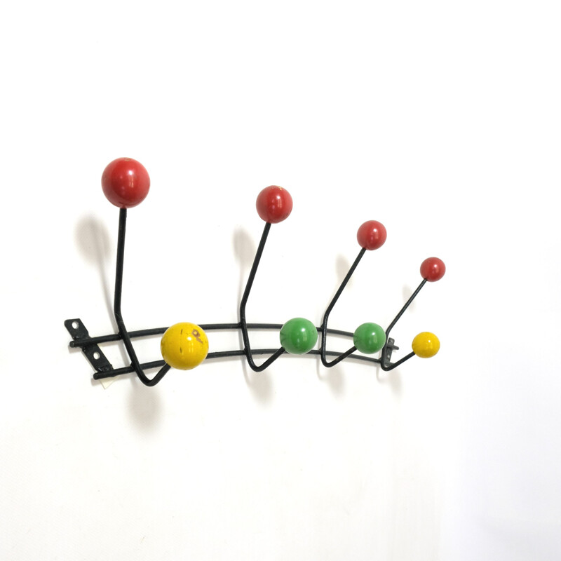 Large vintage coat hanger with 8 multicolored hooks 1970