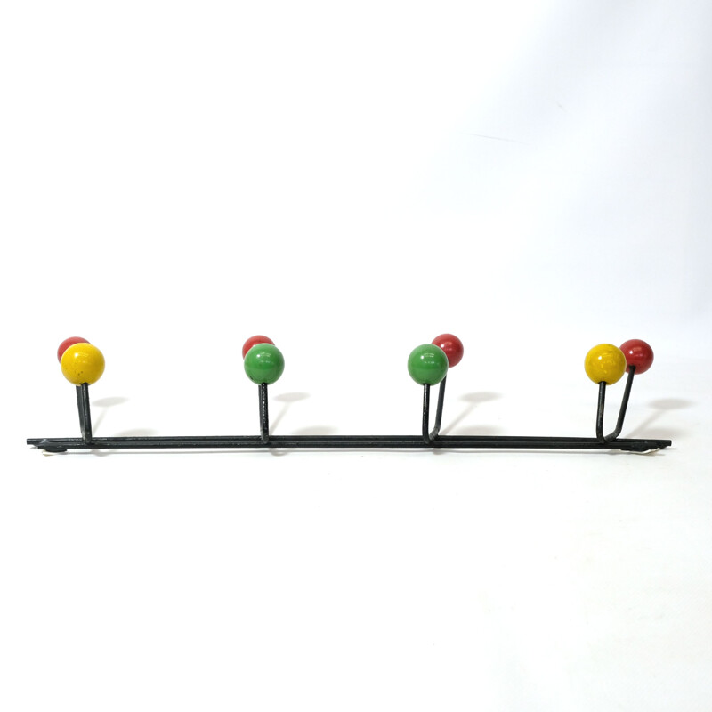 Large vintage coat hanger with 8 multicolored hooks 1970