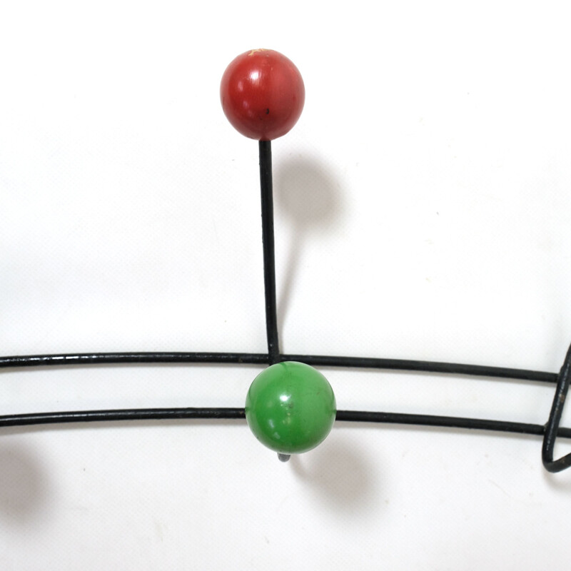 Large vintage coat hanger with 8 multicolored hooks 1970