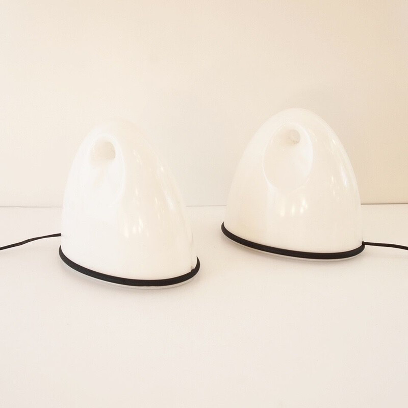 Pair of vintage white plastic lamps by Bruno Gecchelin for Guzzini, 1980