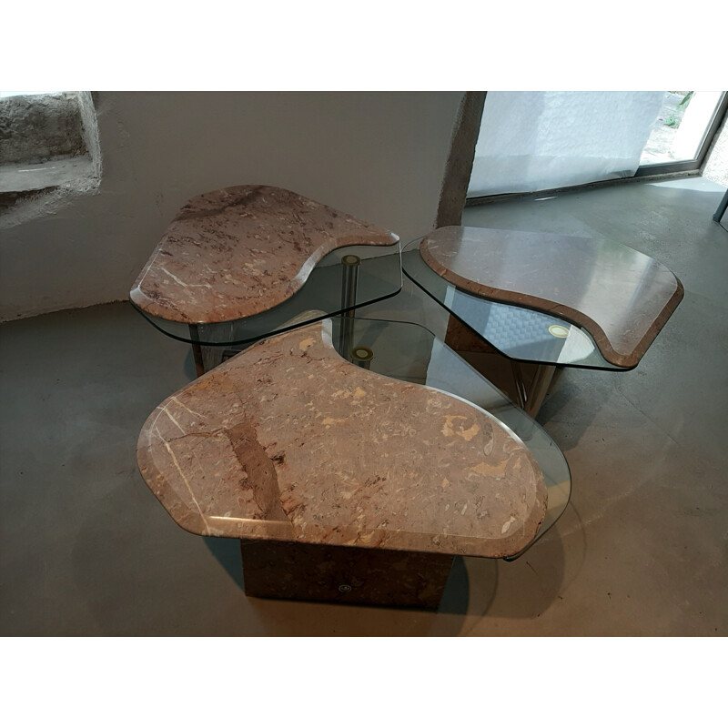 Tables gigogne vintage marbre 1970