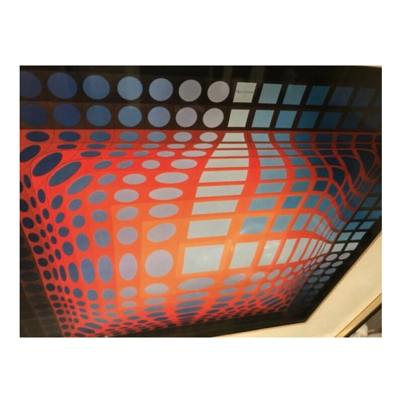 Vintage Lithograph by Vasarely, 1970s