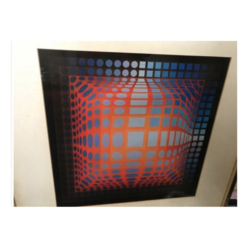 Vintage Lithograph by Vasarely, 1970s