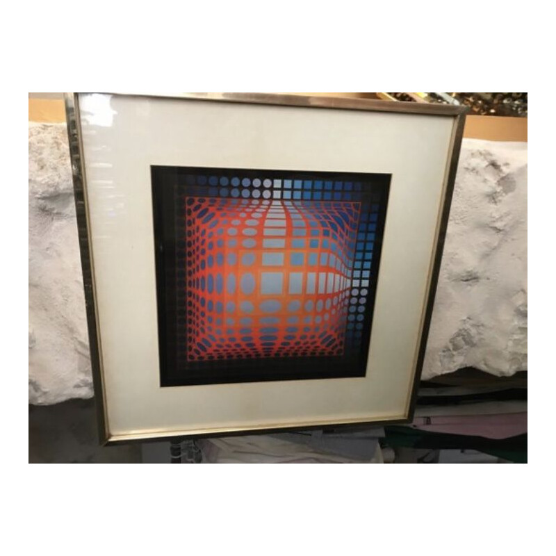 Vintage Lithograph by Vasarely, 1970s