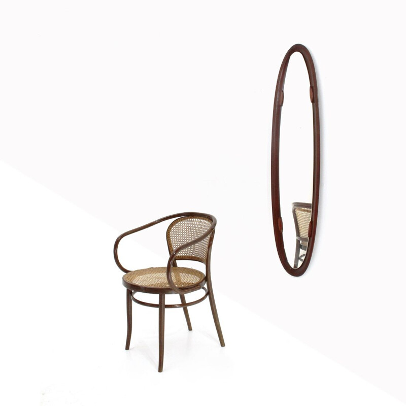 Miroir ovale vintage avec cadre en contreplaqué incurvé 1960