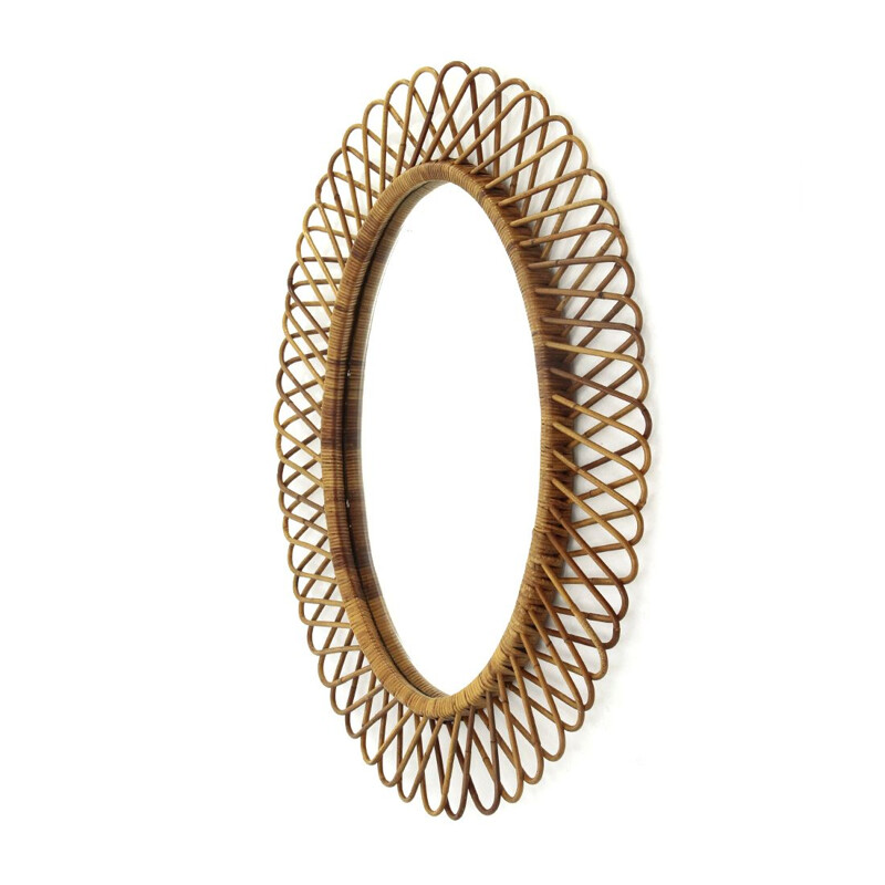 Vintage Oval Mirror with rattan frame, 1950s