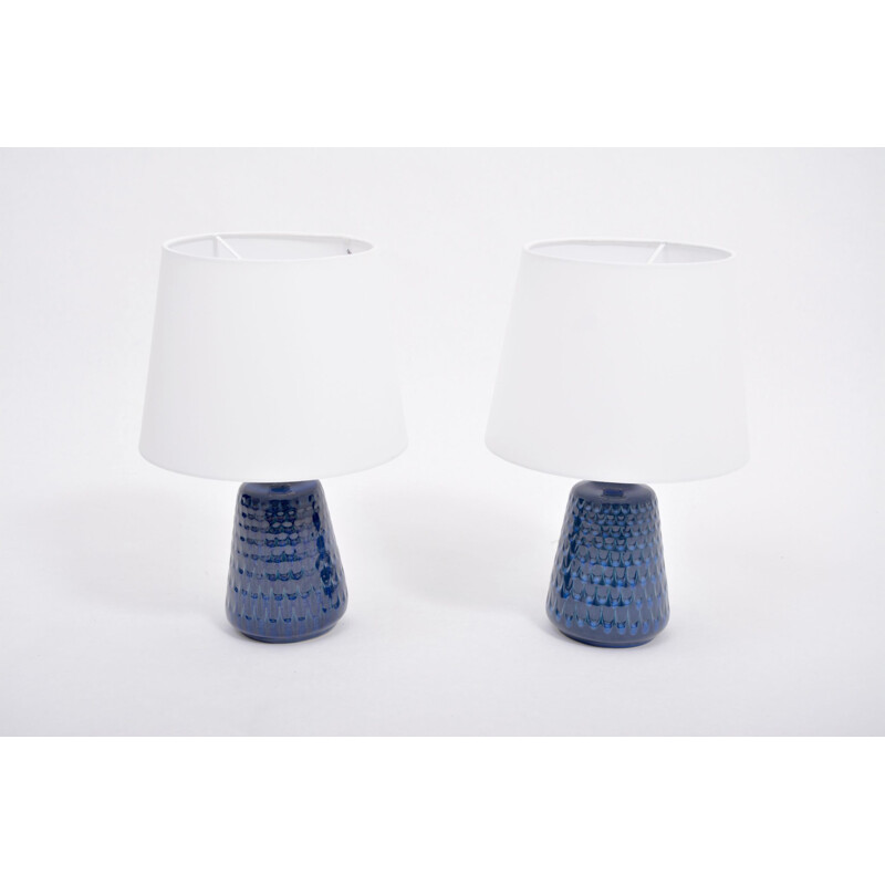 Pair of Vintage Model 1019 Blue Stoneware Table Lamps by Einar Johansen for Søholm