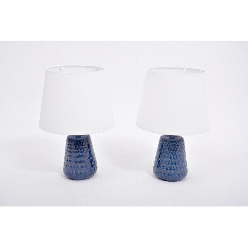 Paire de lampes de table vintage en grès bleu modèle 1019 par Einar Johansen pour Søholm