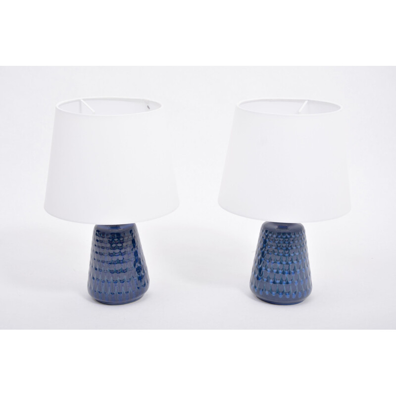 Pair of Vintage Model 1019 Blue Stoneware Table Lamps by Einar Johansen for Søholm