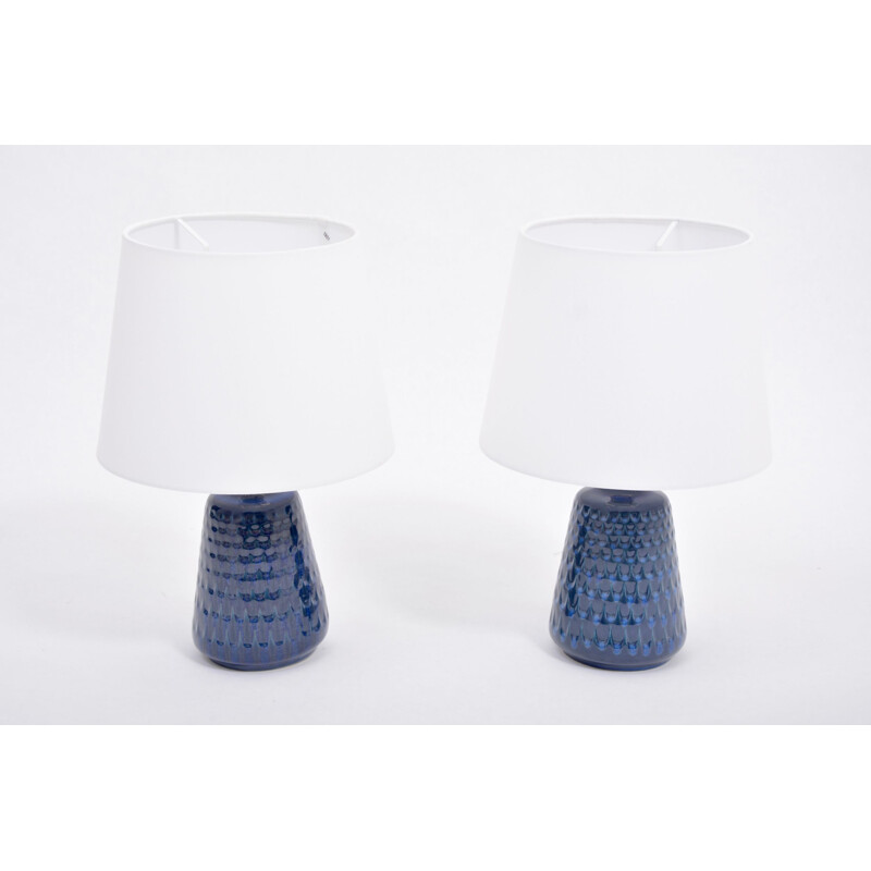 Paire de lampes de table vintage en grès bleu modèle 1019 par Einar Johansen pour Søholm