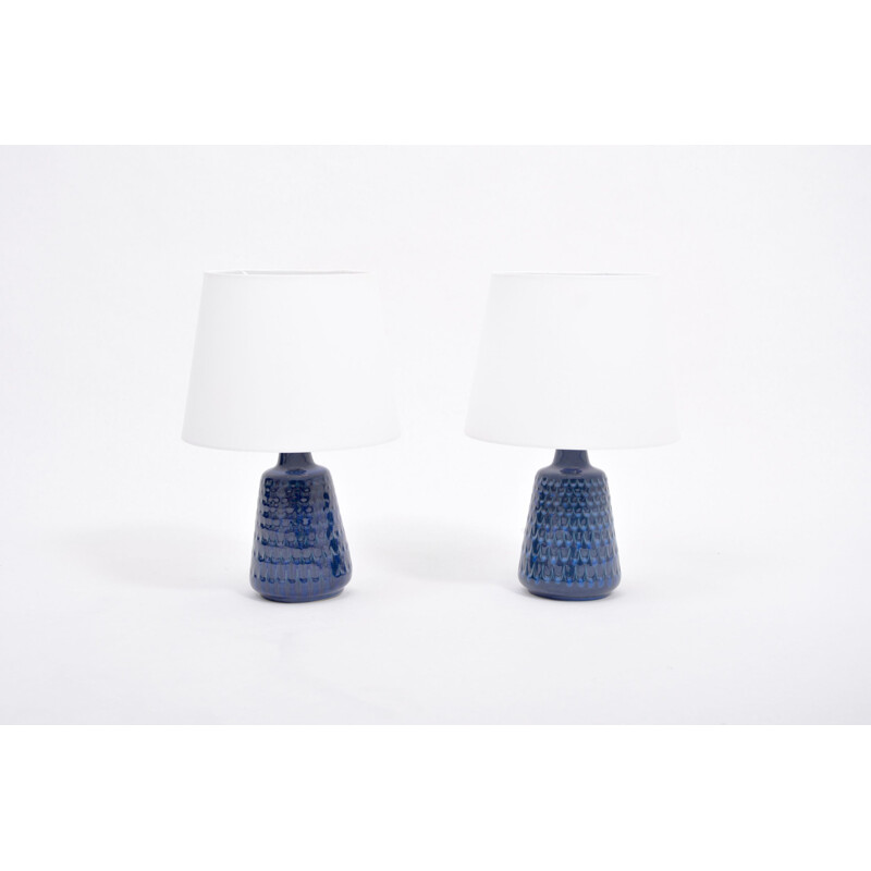 Pair of Vintage Model 1019 Blue Stoneware Table Lamps by Einar Johansen for Søholm