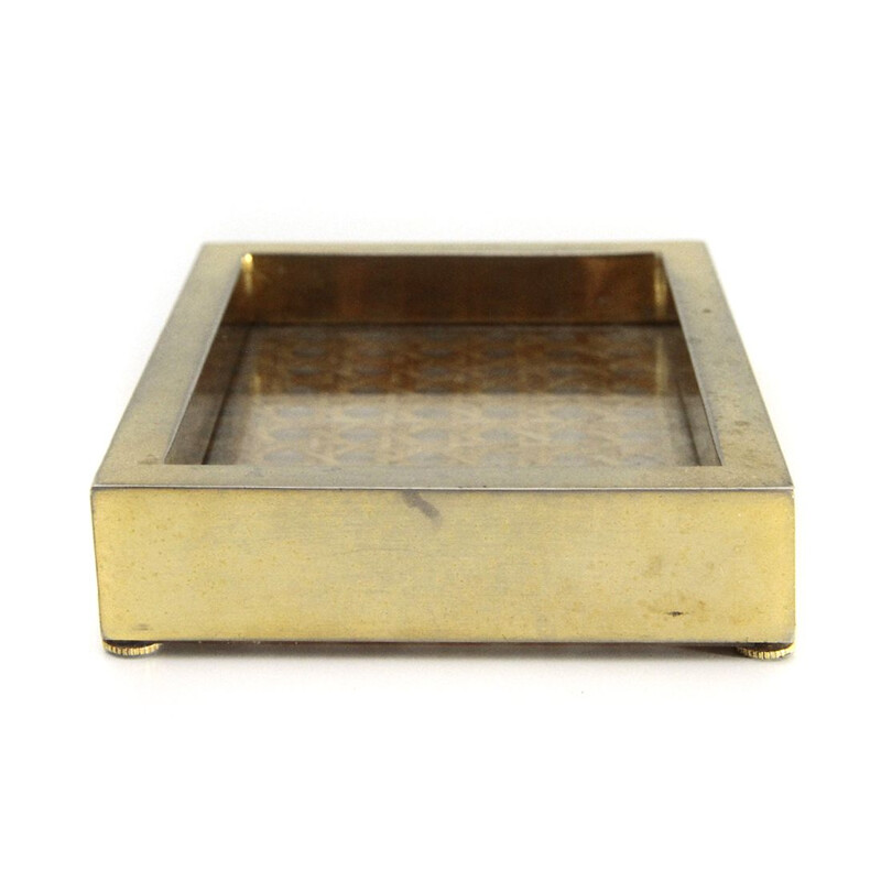 Box en lucite Vintage paille de Vienne et laiton 1970