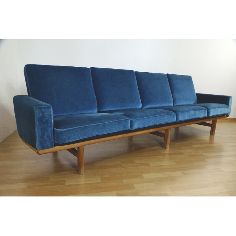 Scandinavian 4-seater blue sofa, Hans J WEGENR - 1950s