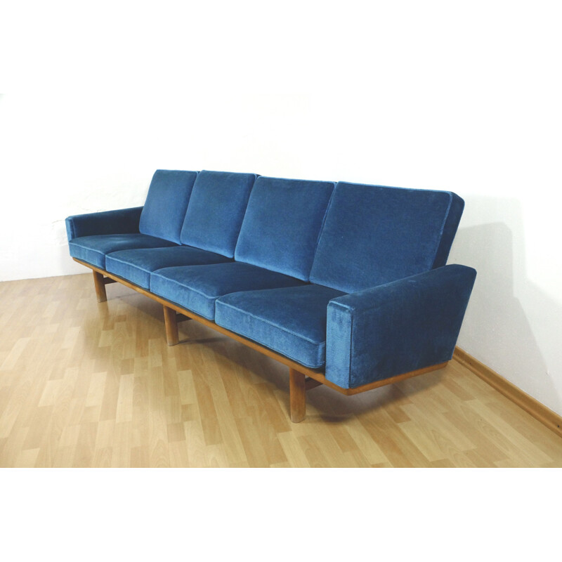 Scandinavian 4-seater blue sofa, Hans J WEGENR - 1950s